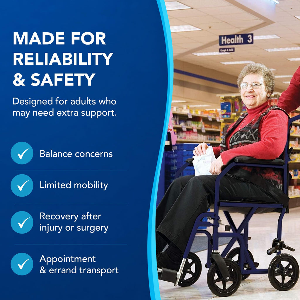 Folding Transport Wheelchair with 19 inch Seat V19027