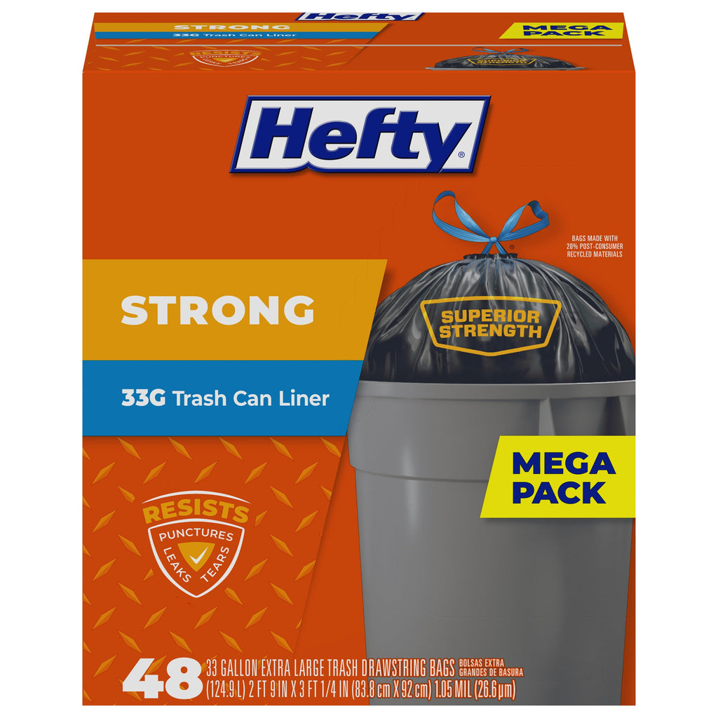 33 Gallon Black Trash Bags with Drawstrings, 48ct I12701