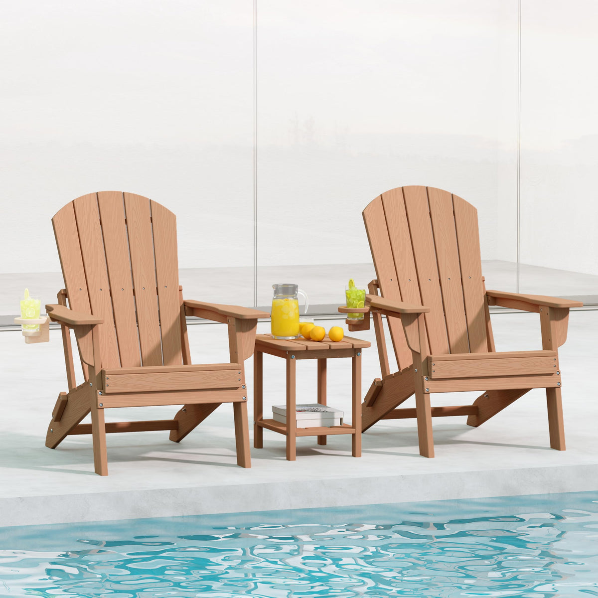 Adirondack Chair Set of 2 with Cup Holders & Table L4606