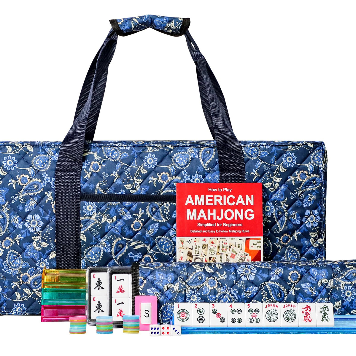 166 White Tiles Mahjong Set with Blue Carrying Bag U4128