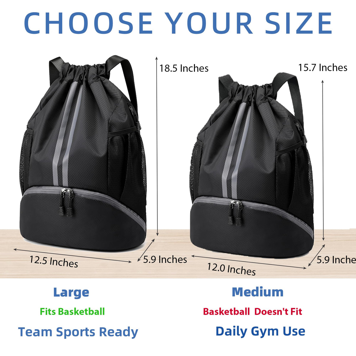 Drawstring Backpack Gym Bag with Shoes Compartment B250118