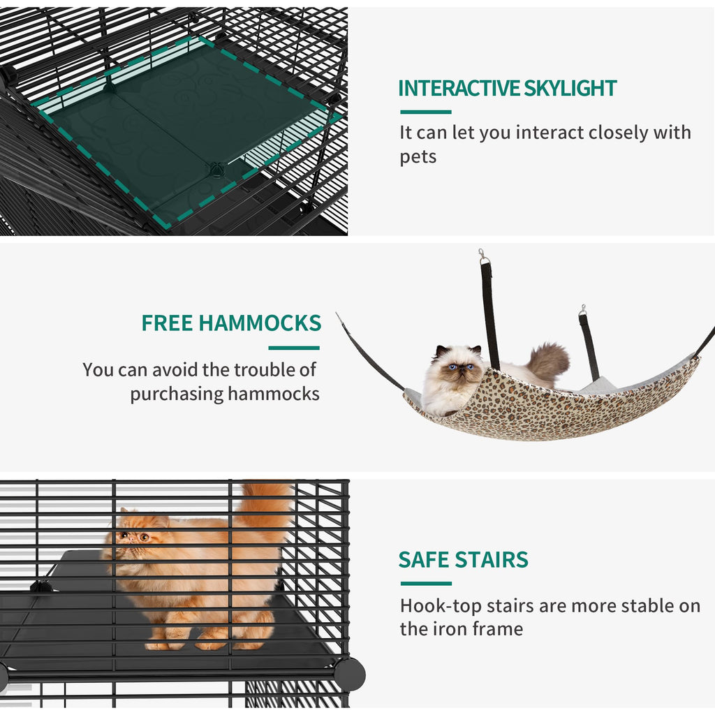 Cat Cage Indoor Cat Enclosures Metal Kennel with Hammock G810
