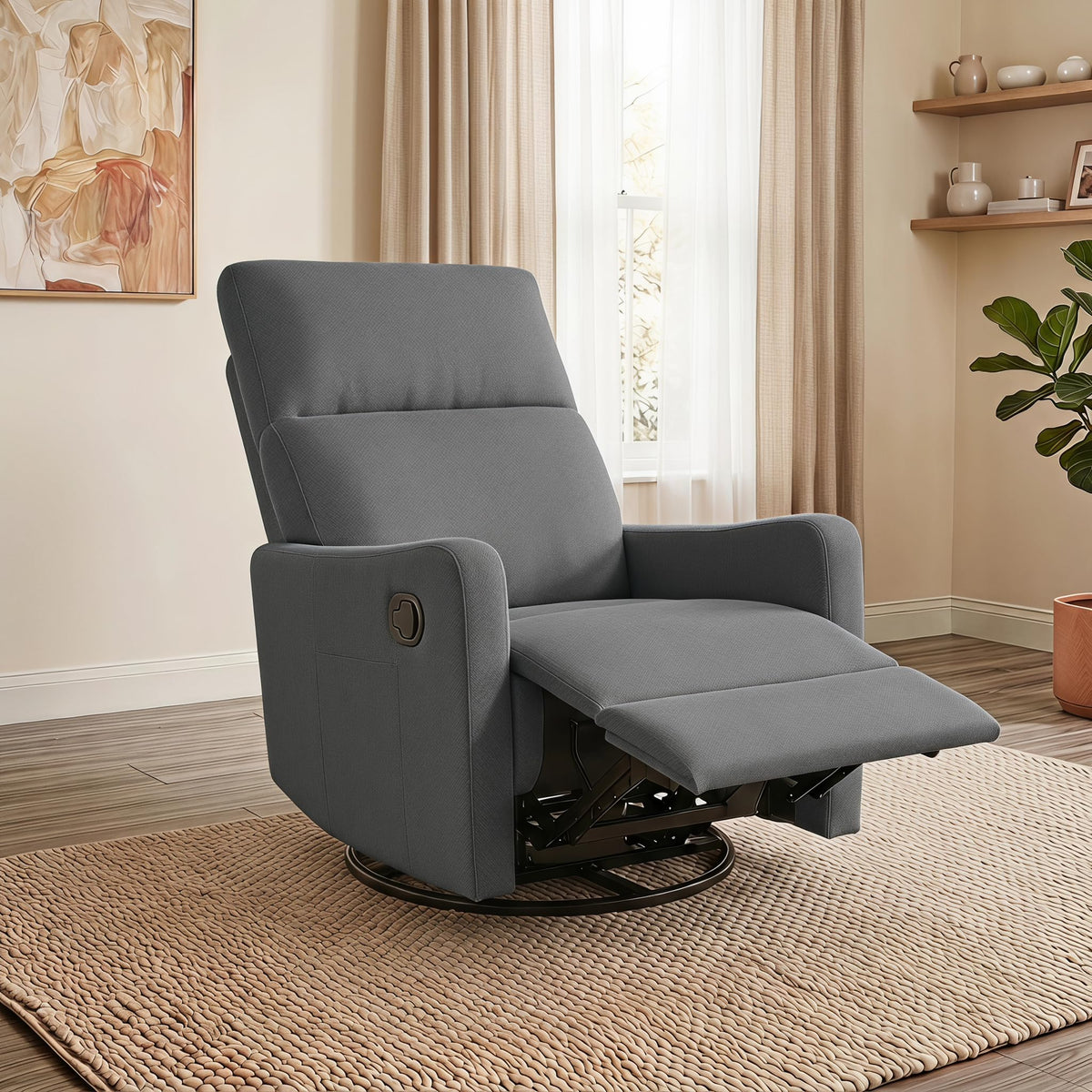 Dark Gray Swivel Rocker Recliner Chair Y77805