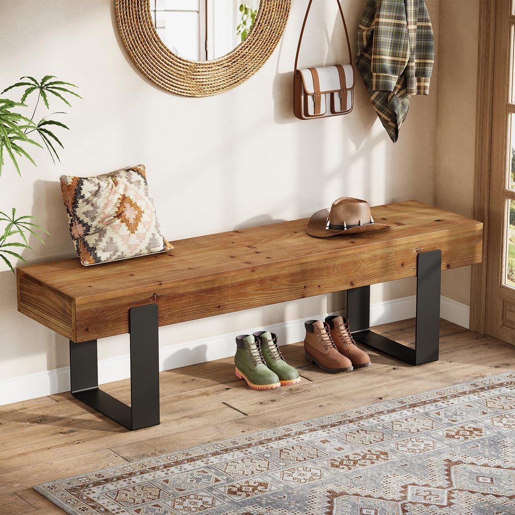 Solid Wooden Entryway Bench with Metal Legs W1649