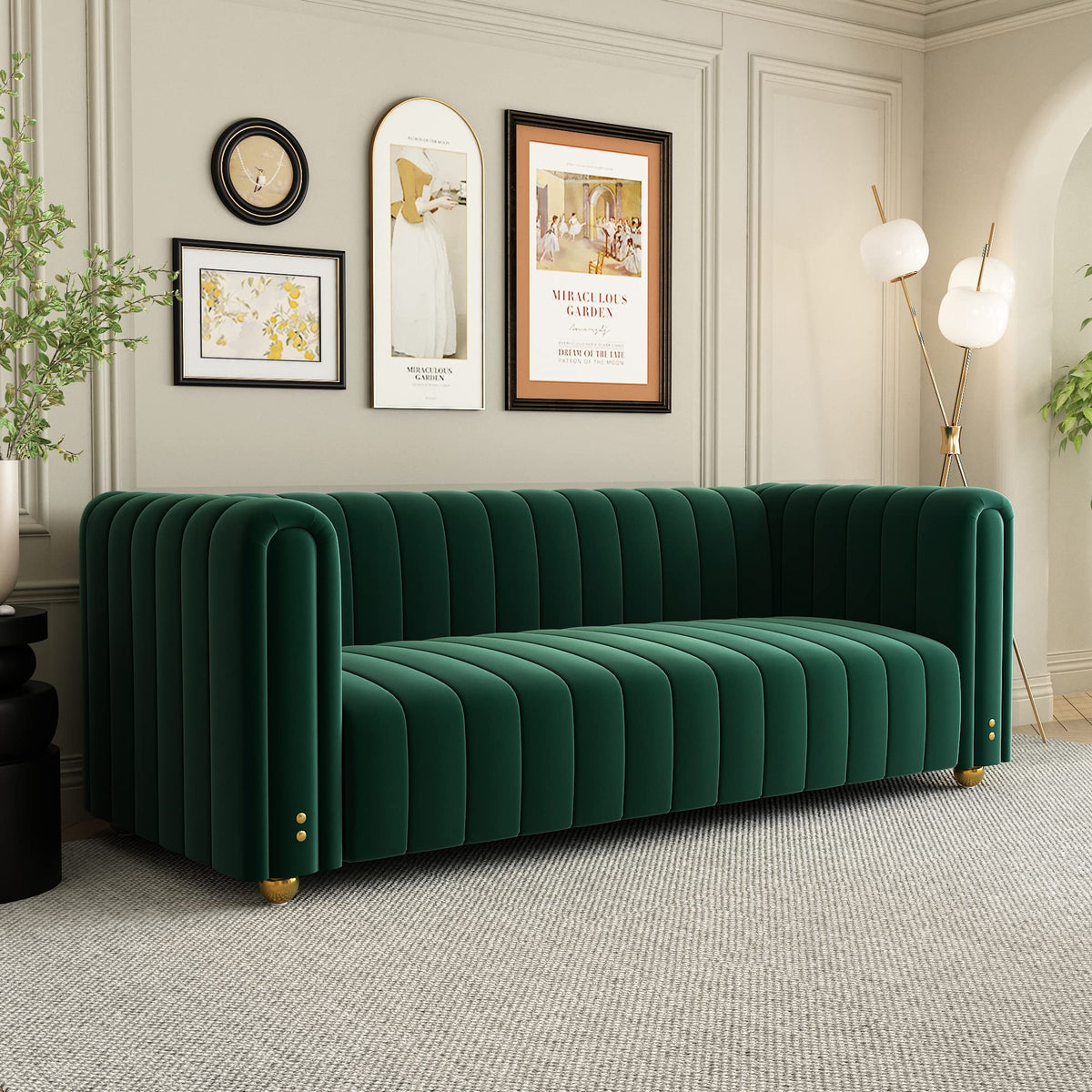 Green Velvet Curved Tufted Loveseat Sofa B990572