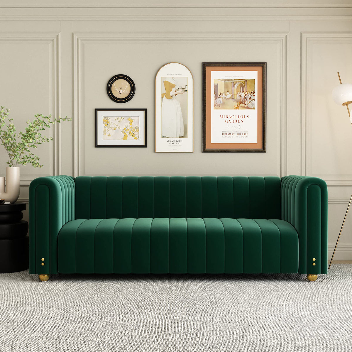 Green Velvet Curved Tufted Loveseat Sofa B990572