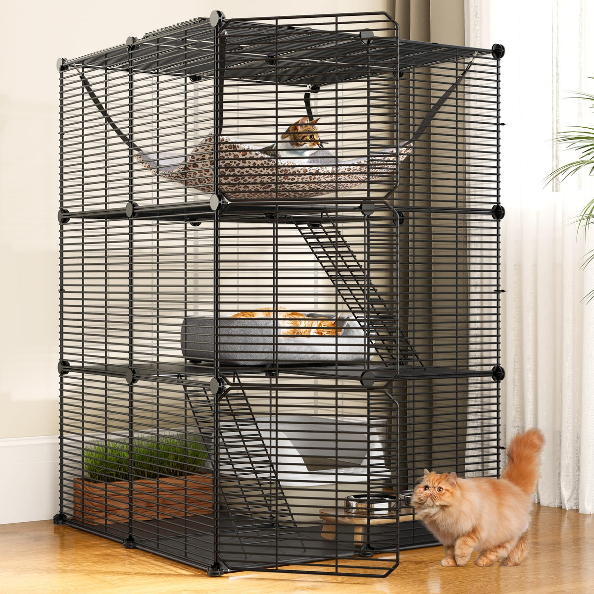 Cat Cage Indoor Cat Enclosures Metal Kennel with Hammock G810