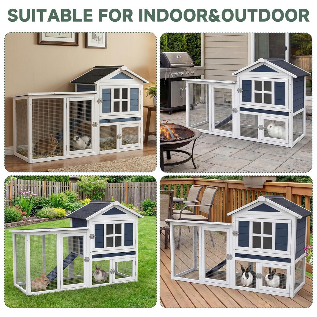 Wooden Rabbit Hutch with Pull-Out Cleaning Tray O9719