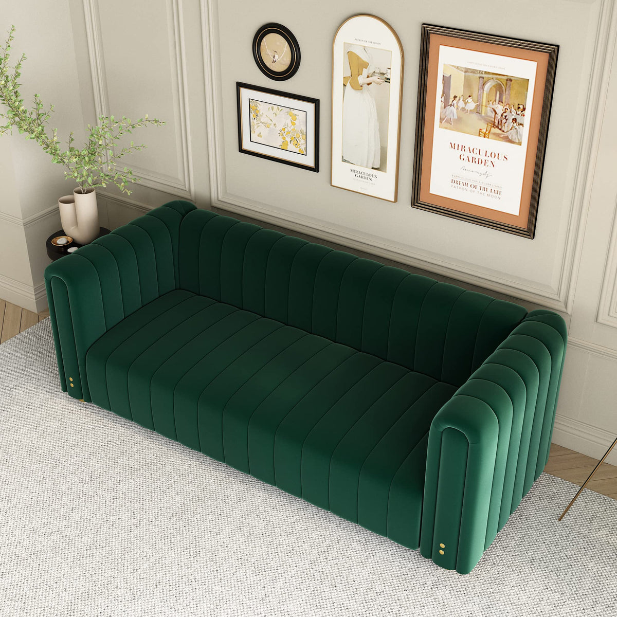 Green Velvet Curved Tufted Loveseat Sofa B990572